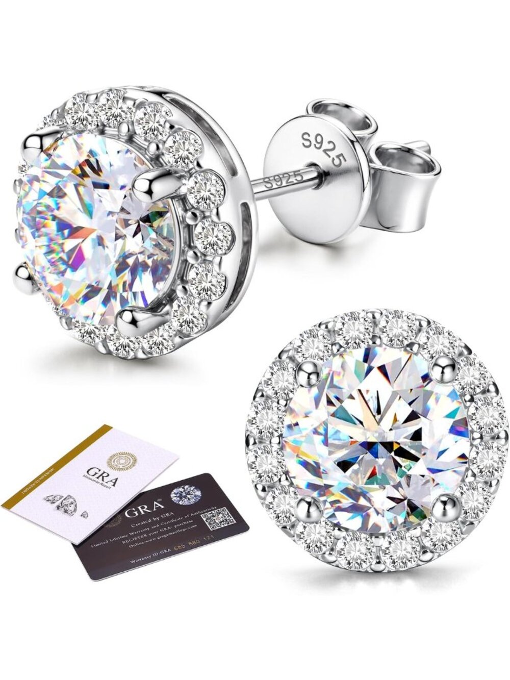 Elegant Moissanite Halo Stud Earrings in 925 Sterling Silver, 0.2-8CTW